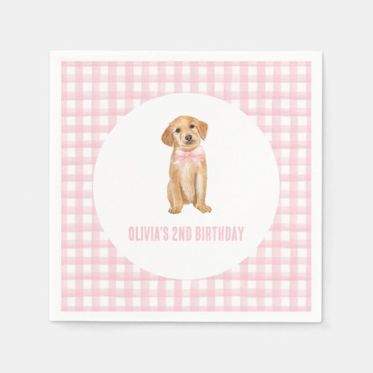 子犬名門私立校風ののピンクの誕生日 スタンダードカクテルナプキン (正面)