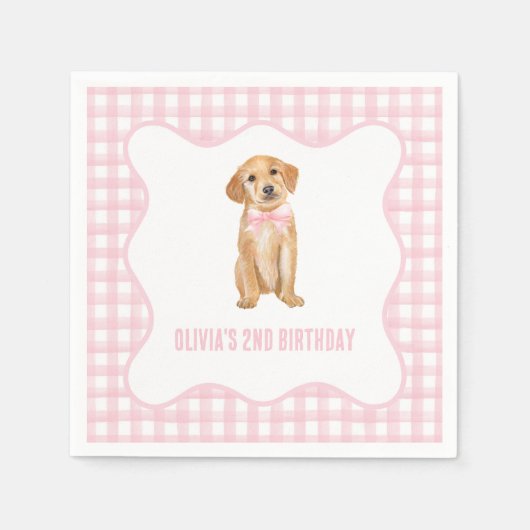 子犬名門私立校風ののピンクの誕生日 スタンダードカクテルナプキン (正面)