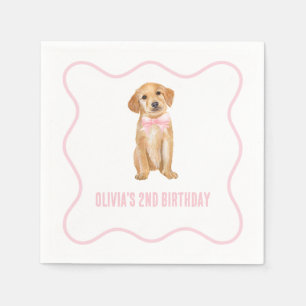 子犬名門私立校風ののピンクの誕生日 スタンダードカクテルナプキン