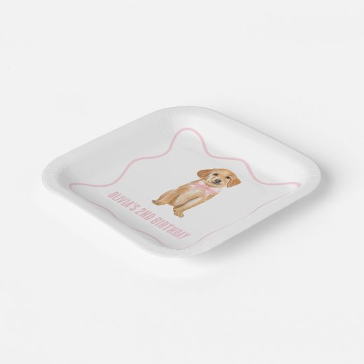 子犬名門私立校風ののピンクの誕生日 ペーパープレート (傾斜あり)