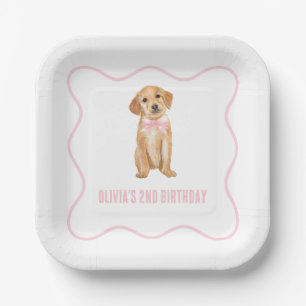 子犬名門私立校風ののピンクの誕生日 ペーパープレート