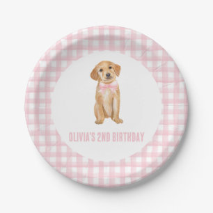 子犬名門私立校風ののピンクの誕生日 ペーパープレート