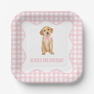 子犬名門私立校風ののピンクの誕生日 ペーパープレート