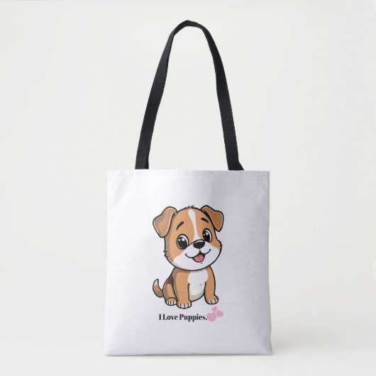 子犬大好き かわいいキャラクター 犬 肩掛けバッグ トートバッグ (正面)