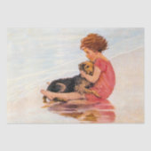 子犬子供へのヴィンテージ・デカップージとの小さな女の子 薄葉紙 (正面)