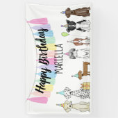 子犬小さな女の子誕生日パーティー 横断幕 (縦)