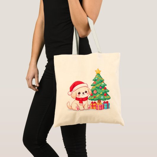 子犬愛好家のクリスマストートバッグ トートバッグ (正面(商品))