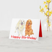 子犬漫画ゴールデンリトリーバードッグハッピーバースデー カード (黄色い花)
