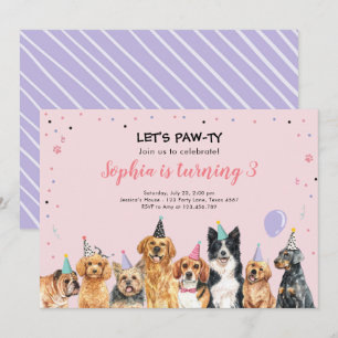 子犬用誕生日招待状ドッグパーティーポーティピンク 招待状