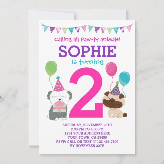 子犬用誕生日招待状 招待状 (正面)