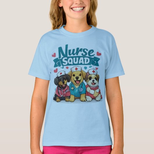 子犬看護クルー 面白い看護師 犬 Tシャツ (正面)