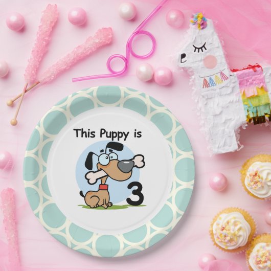 子犬第3誕生日紙プレート ペーパープレート (パーティー)