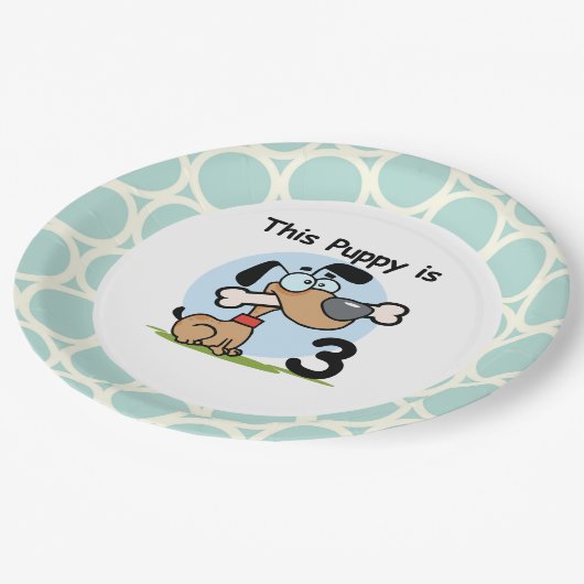 子犬第3誕生日紙プレート ペーパープレート (アングル)