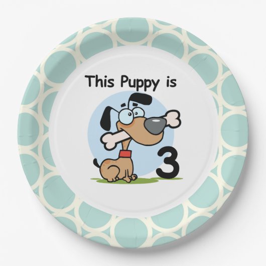子犬第3誕生日紙プレート ペーパープレート (正面)