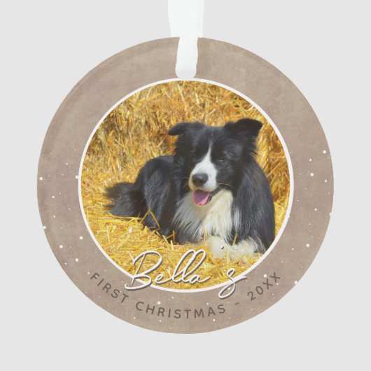 子犬素朴の初めてのクリスマス犬の写真 オーナメント (裏面)
