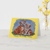 子犬絵を描誕生日 カード (黄色い花)