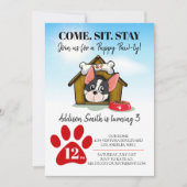 子犬誕生日パーティーの招待 招待状 (正面)