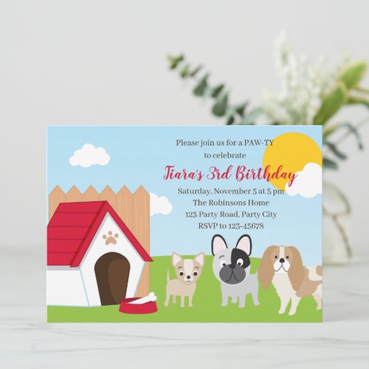 子犬誕生日招待状パーソナライズされたドッグ招待状 招待状 (スタンド正面)