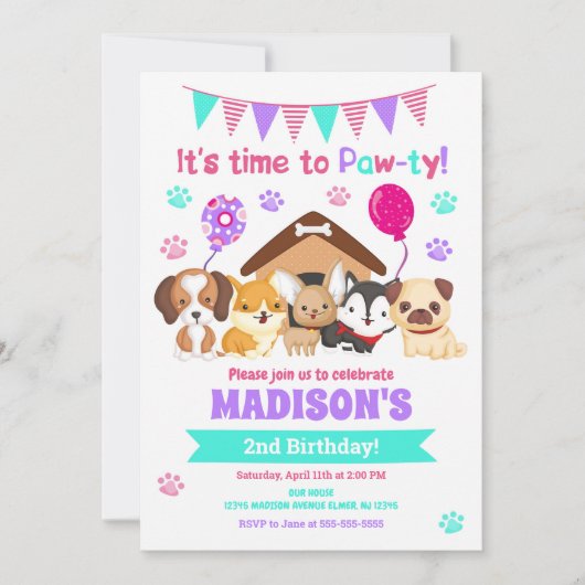 子犬誕生日招待状 招待状 (正面)