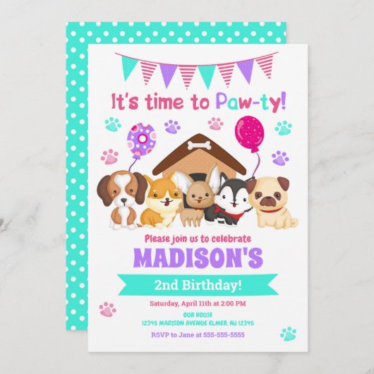 子犬誕生日招待状 招待状 (正面/裏面)