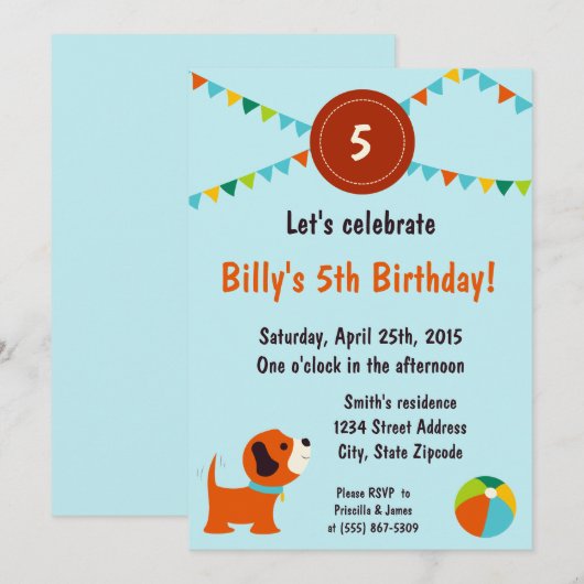 子犬誕生日招待状 招待状 (正面/裏面)