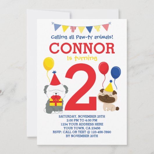 子犬誕生日招待状 招待状 (正面)