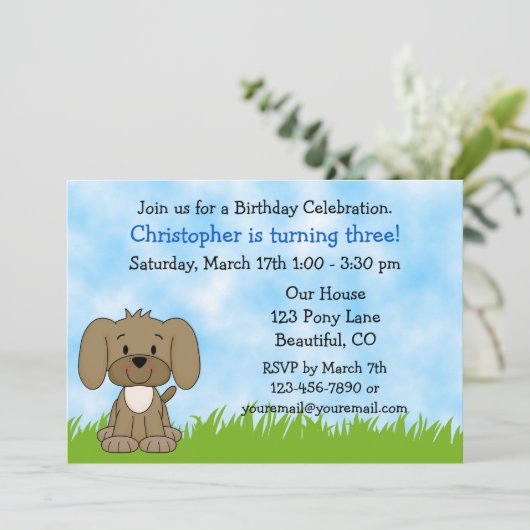 子犬誕生日招待状 招待状 (スタンド正面)