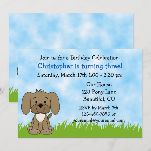 子犬誕生日招待状 招待状 (正面/裏面)