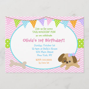 子犬誕生日招待状for Girl 招待状