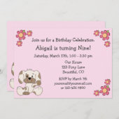 子犬誕生日招待状for Girls 招待状 (正面/裏面)