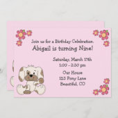 子犬誕生日招待状for Girls 招待状 (正面/裏面)