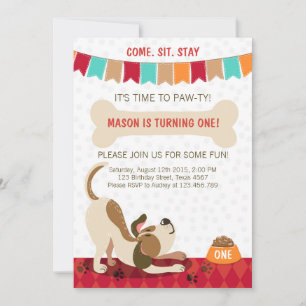 子犬誕生日招待状Paw-ty子犬パーティー 招待状