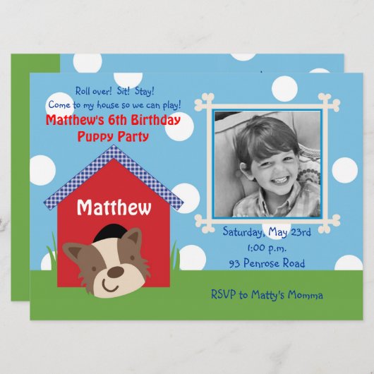 子犬誕生日 招待状 (正面/裏面)
