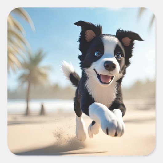 子犬遊のビーチ スクエアシール (正面)