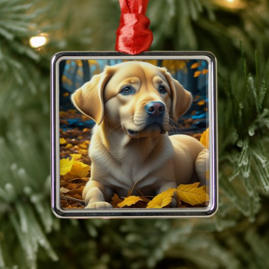 子犬遊の紅葉 メタルオーナメント (ツリー)