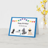 子犬集団誕生日カード カード (黄色い花)