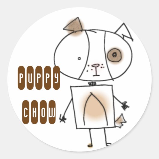 子犬食事のステッカー ラウンドシール (正面)