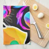 子犬鮮やかのアートワーク キッチンタオル (四つ折り)