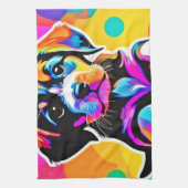 子犬鮮やかのアートワーク キッチンタオル (縦)