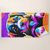 子犬鮮やかのアートワーク ビーチタオル (正面)