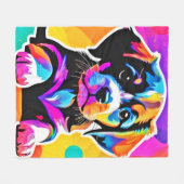 子犬鮮やかのアートワーク フリースブランケット (正面(横))