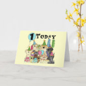 子犬1st誕生日バッシュTシャツとギフト カード (黄色い花)