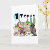 子犬1st誕生日バッシュTシャツとギフト カード (黄色い花)