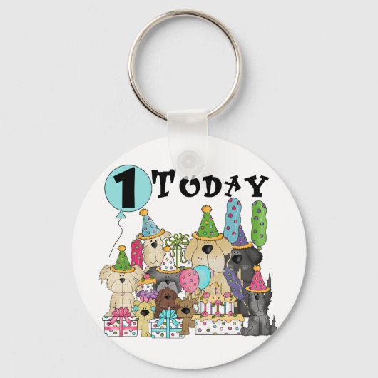 子犬1st誕生日バッシュTシャツとギフト キーホルダー (正面)