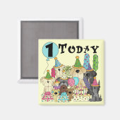子犬1st誕生日バッシュTシャツとギフト マグネット (正面/裏面)