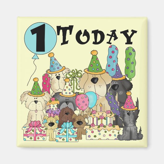 子犬1st誕生日バッシュTシャツとギフト マグネット (正面)