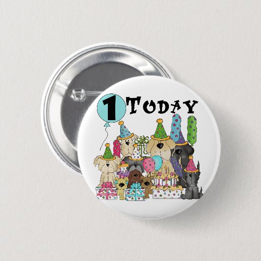 子犬1st誕生日バッシュTシャツとギフト 缶バッジ (正面&裏面)