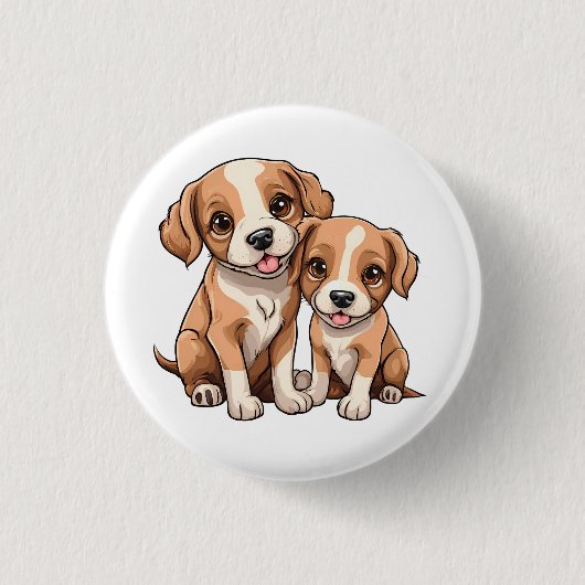 子犬2匹ボタン 缶バッジ (正面)
