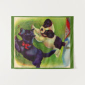 子犬2頭、スコットランド犬1頭のプリント タペストリー (正面(横))