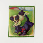 子犬2頭、スコットランド犬1頭のプリント タペストリー (正面)